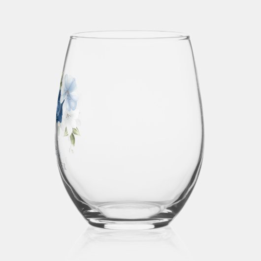 Dusty Blue Waterverf Floral Vrijgezellenfeest Wijnglas Zonder Voet (Links)