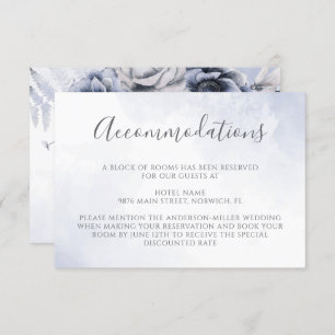 Dusty Blue Waterverf Floral Wedding Accommodatie Informatiekaartje