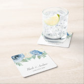 Dusty Blue Waterverf Floral Wedding Custom Kartonnen Onderzetters (Insitu)