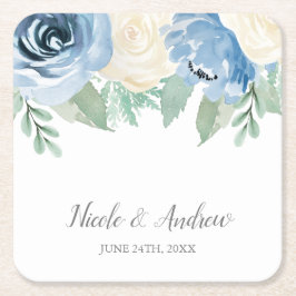 Dusty Blue Waterverf Floral Wedding Custom Kartonnen Onderzetters