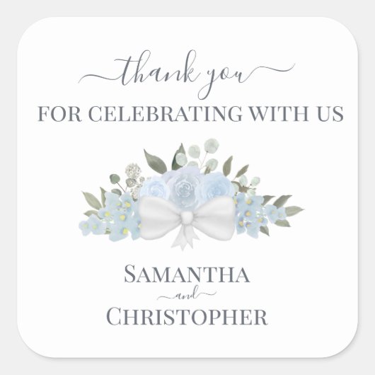 Dusty Blue Waterverf Floral Wedding Dank je Vierkante Sticker (Voorkant)