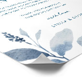 Dusty Blue Waterverf Floral Wedding Donation Sign Poster (Hoek)