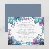Dusty Blue Waterverf Floral Wedding Enclosure Informatiekaartje (Voorkant / Achterkant)