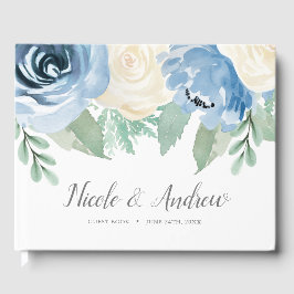 Dusty Blue Waterverf Floral Wedding Gastenboek