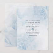 Dusty Blue Waterverf floral Wedding Invitation Kaart (Voorkant / Achterkant)