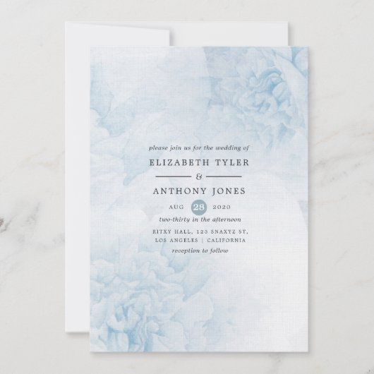 Dusty Blue Waterverf floral Wedding Invitation Kaart (Voorkant)