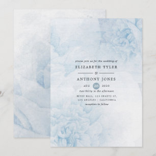 Dusty Blue Waterverf floral Wedding Invitation Kaart