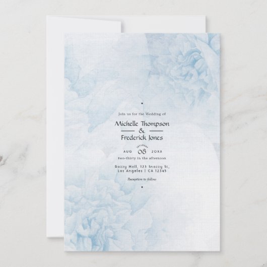 Dusty Blue Waterverf floral Wedding Invitation Kaart (Voorkant)