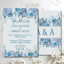Dusty Blue Waterverf Floral Wedding Invitation