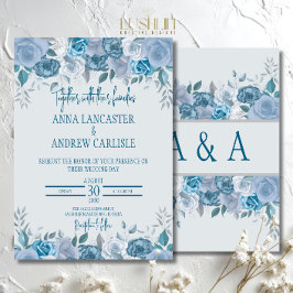 Dusty Blue Waterverf Floral Wedding Invitation Kaart