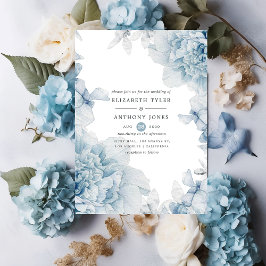 Dusty Blue Waterverf floral Wedding Invitation Kaart