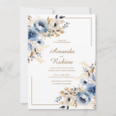 Dusty Blue Waterverf Floral Wedding Kaart (Voorkant)