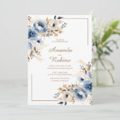 Dusty Blue Waterverf Floral Wedding Kaart (Staand voorkant)