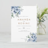 Dusty Blue Waterverf Floral Wedding Kaart (Staand voorkant)
