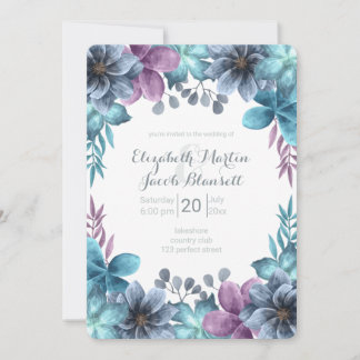 Dusty Blue Waterverf Floral Wedding Kaart