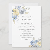 Dusty Blue Waterverf Floral Wedding Kaart (Voorkant)