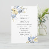 Dusty Blue Waterverf Floral Wedding Kaart (Staand voorkant)