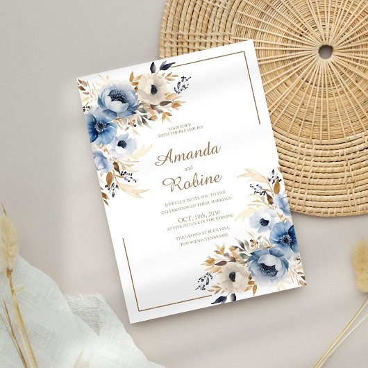 Dusty Blue Waterverf Floral Wedding Kaart