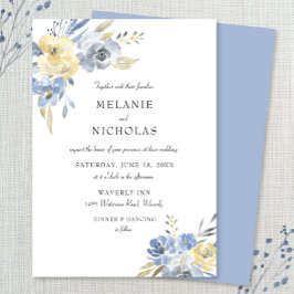 Dusty Blue Waterverf Floral Wedding Kaart