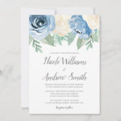 Dusty Blue Waterverf Floral Wedding Kaart (Voorkant)