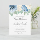 Dusty Blue Waterverf Floral Wedding Kaart (Staand voorkant)