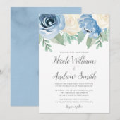 Dusty Blue Waterverf Floral Wedding Kaart (Voorkant / Achterkant)
