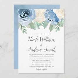 Dusty Blue Waterverf Floral Wedding Kaart