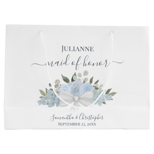 Dusty Blue Waterverf Floral Wedding Maid of Honor Groot Cadeauzakje (Achterkant)