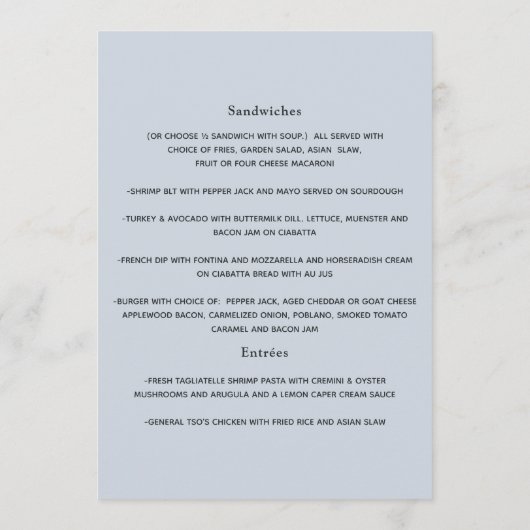 Dusty Blue Waterverf floral Wedding Menu (Achterkant)