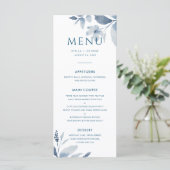 Dusty Blue Waterverf Floral Wedding Menu (Staand voorkant)