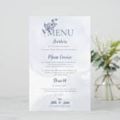 Dusty Blue Waterverf Floral Wedding Party Menu (Staand voorkant)