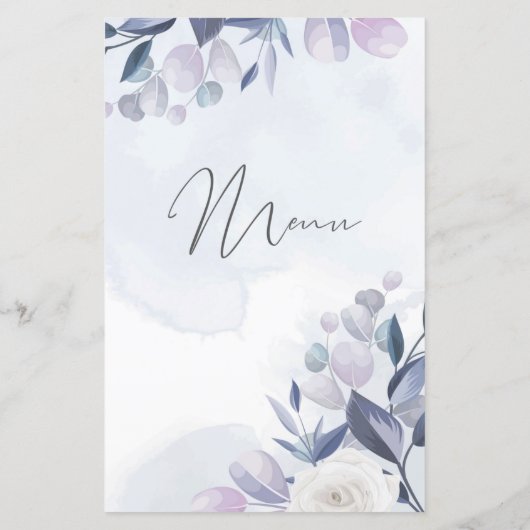 Dusty Blue Waterverf Floral Wedding Party Menu (Achterkant)