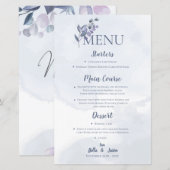 Dusty Blue Waterverf Floral Wedding Party Menu (Voorkant / Achterkant)