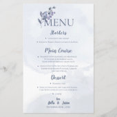 Dusty Blue Waterverf Floral Wedding Party Menu (Voorkant)