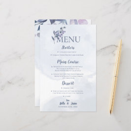 Dusty Blue Waterverf Floral Wedding Party Menu
