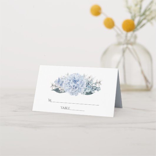 Dusty Blue Waterverf floral Wedding Plaatskaartje (Voorkant)