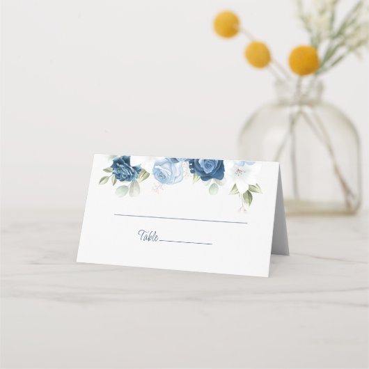 Dusty Blue Waterverf Floral Wedding Plaatskaartje (Voorkant)