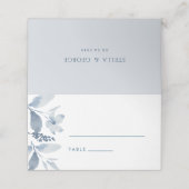 Dusty Blue Waterverf Floral Wedding Plaatskaartje (Buitenkant ongevouwen)