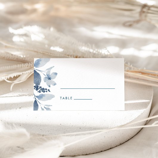 Dusty Blue Waterverf Floral Wedding Plaatskaartje