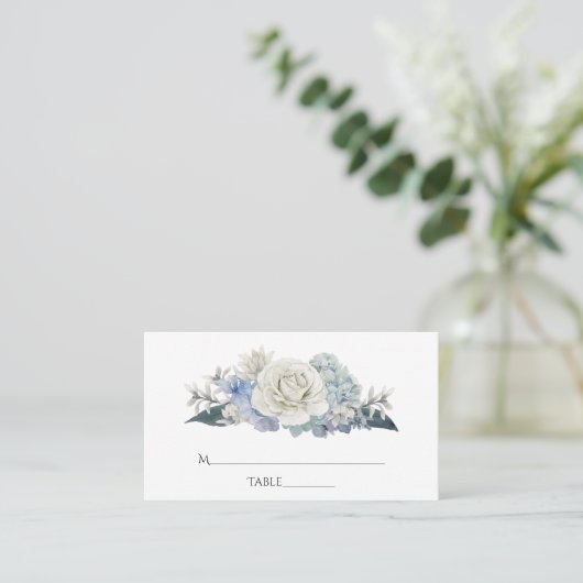 Dusty Blue Waterverf floral Wedding Plaatskaartje (Staand voorkant)