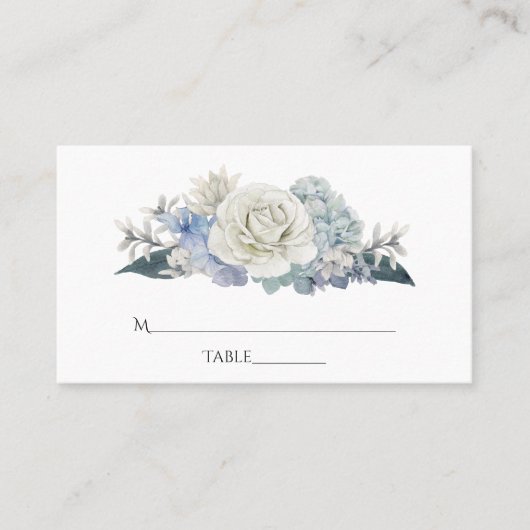 Dusty Blue Waterverf floral Wedding Plaatskaartje (Voorkant)