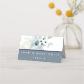 Dusty Blue Waterverf Floral Wedding Place Kards Plaatskaartje (Voorkant)