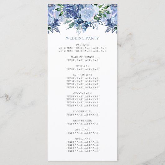 Dusty Blue Waterverf Floral Wedding Programmakaart (Achterkant)