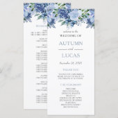 Dusty Blue Waterverf Floral Wedding Programmakaart (Voorkant / Achterkant)