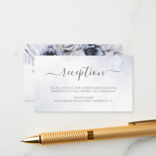 Dusty Blue Waterverf Floral Wedding Reception Informatiekaartje