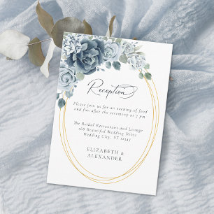 Dusty Blue Waterverf Floral Wedding Reception Informatiekaartje