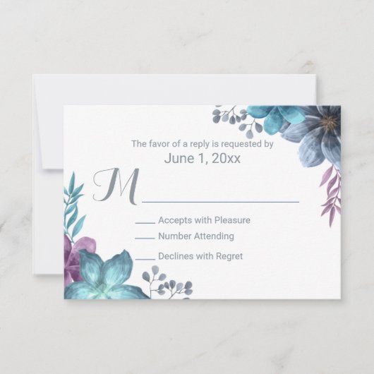 Dusty Blue Waterverf Floral Wedding RSVP (Voorkant)