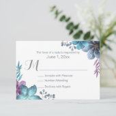 Dusty Blue Waterverf Floral Wedding RSVP (Staand voorkant)