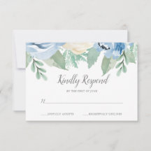 Dusty Blue Waterverf Floral Wedding RSVP-kaart
