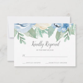 Dusty Blue Waterverf Floral Wedding RSVP-kaart RSVP Kaartje